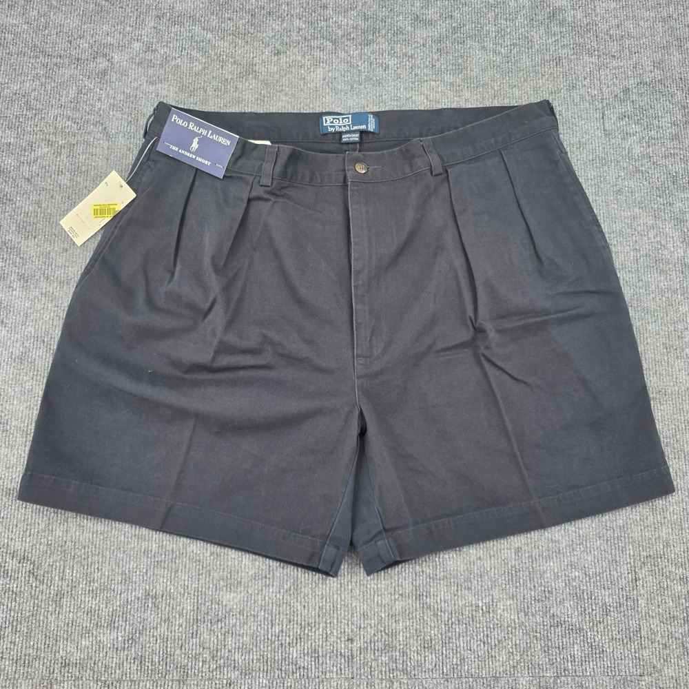 Polo Ralph Lauren Mens Andrew Short Black Pleated Cotton Chino Shorts NWT